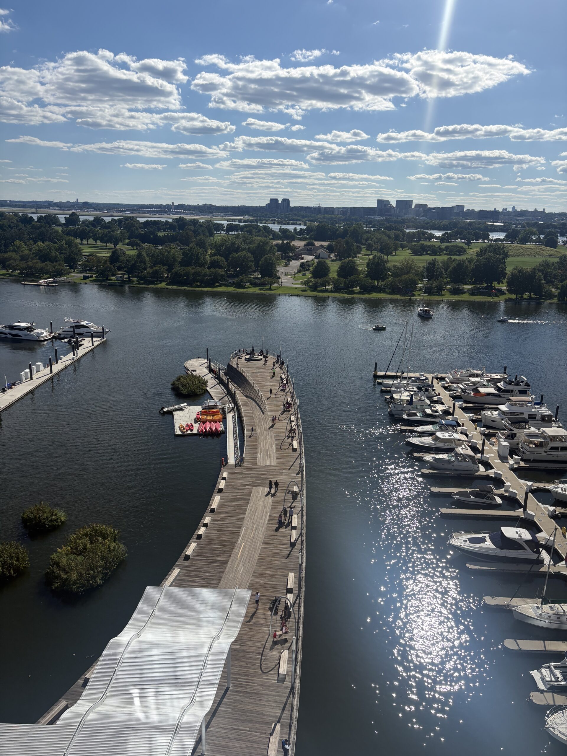 Aerial view of The Wharf marina and Potomac River in Washington DC