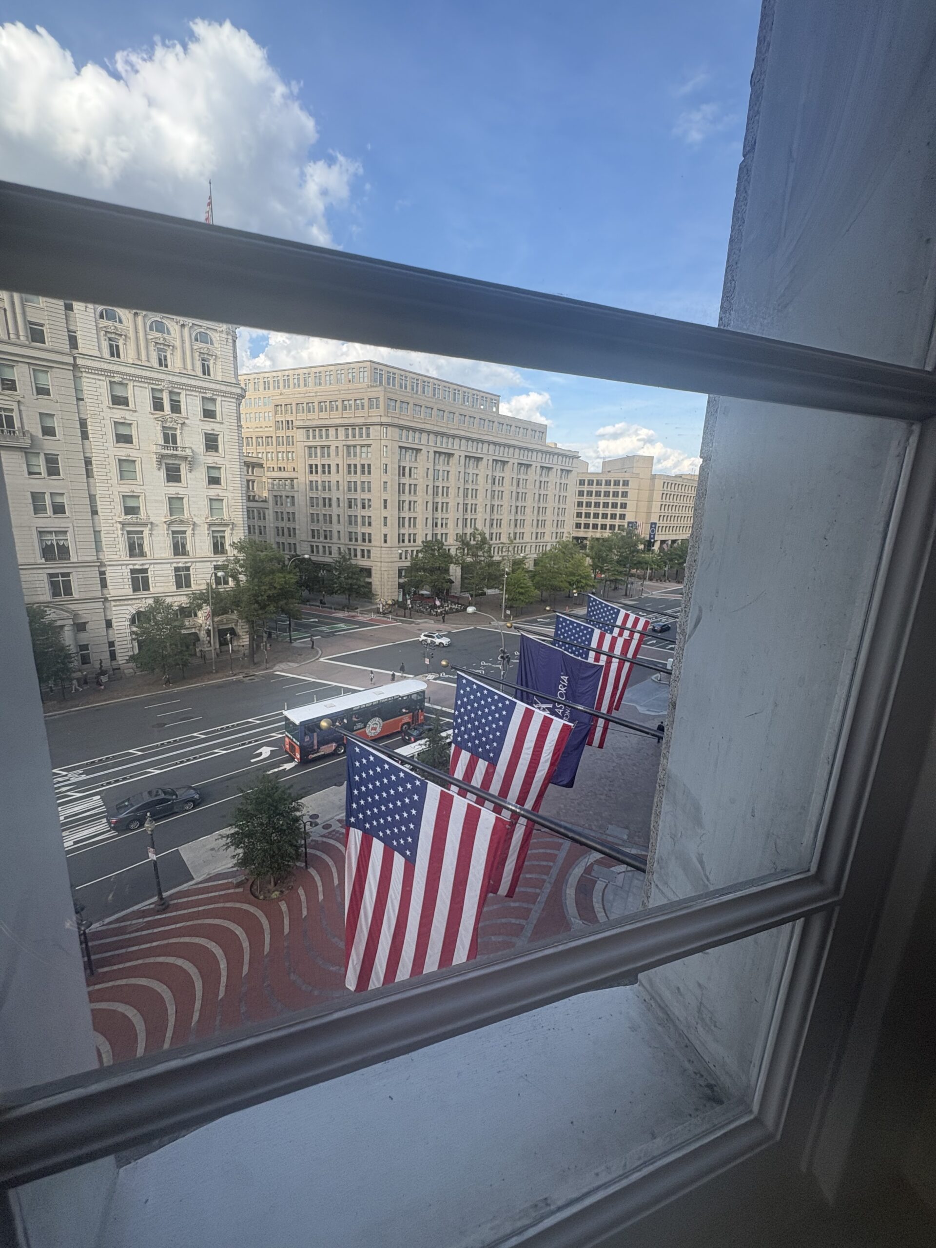 View of Pennsylvania Avenue and Federal Triangle from a guest room window at Waldorf Astoria Washington DC